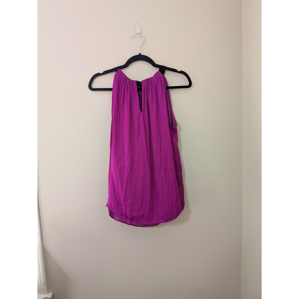 Jennifer Lopez Sz M Purple Halter Blouse Sleeveless Keyhole Pleated Top Shirt